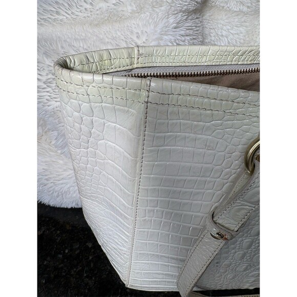 Brahmin Tote Bag Womens Large White Croc Embossed Shoulder Zip Top w/ COA - Picture 7 of 16